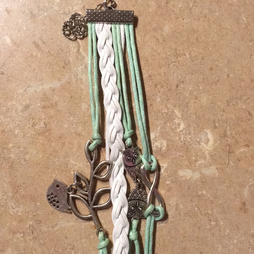 Mint and white bracelet with charms